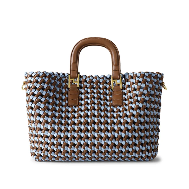 556934068 Soft Leather Woven Shoulder Bag Large Fashion Tote Bag Women Top Handle Handbags 2 Pcs Set Luxury Design Crossbody Bag - imagine 1