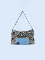 Retro metal sequin silver bag women's bag hand woven high-end feel handbag shoulder and armpit bag - imagine 5