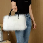Winter Bright Color Women's Faux Fur Boston Handbag Fashion Fluffy Plush Spliced Pu Leather Tote Bag High Quality Bolsa Feminina - imagine 12