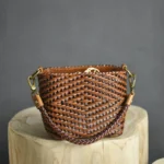 Women's Crossbody Bag Genuine Leather Literature and Art Chinese Style Small Square Bag Retro Handwoven Personalized Women's Bag - imagine 2