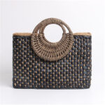 Hand basket shopping bag Black color Bali Island Hand Woven Bag Butterfly buckle Straw Bags Satchel Wind Bohemia Beach Bag - imagine 7