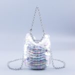 Metal fish scale sequin bag hand woven banquet sequin mobile phone bag crossbody bag for women - imagine 9