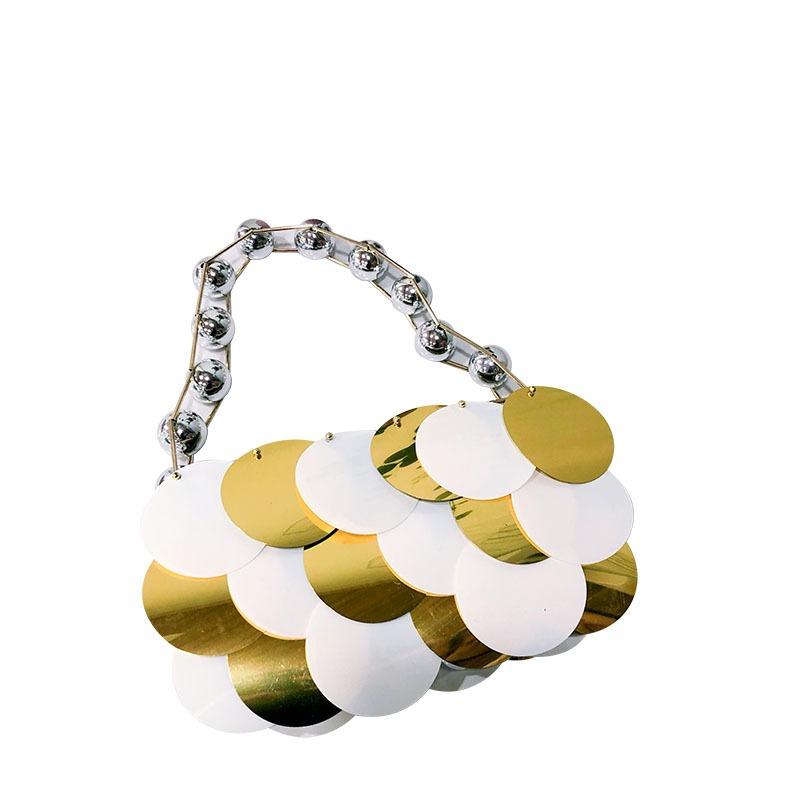 556934925 Pearl beaded disc bag platinum sequin handmade beaded handbag for women - imagine 1