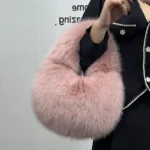 Fashion Soft Plush Half Moon Bags for Women Designer Fluffy Faux Fur Lady Handbags Luxury Small Tote Female Winter Purses - imagine 5