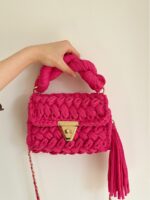 Hand woven bag crochet bag shoulder bag women's Fried Dough Twists portable tassel bag - imagine 3