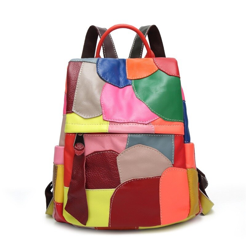 556934153 New Leather Shoulder Bag Women's Large Capacity Cowhide Travel Bag Splice Handbag Fashion Color Contrast Bag - imagine 1
