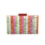 New Candy Striped Acrylic Dinner Bag Fashion Pearl Vertical Stripe Splicing Handbag - imagine 4