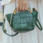 New Trendy Women Mini Calf Skin Leather Woven Clutches Basket Bag  Female Plaid Square Handbag Luxury Copy Crossbody - imagine 3