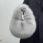 Fashion Soft Plush Half Moon Bags for Women Designer Fluffy Faux Fur Lady Handbags Luxury Small Tote Female Winter Purses - imagine 8
