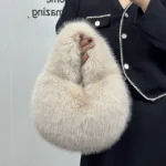 Fashion Soft Plush Half Moon Bags for Women Designer Fluffy Faux Fur Lady Handbags Luxury Small Tote Female Winter Purses - imagine 7