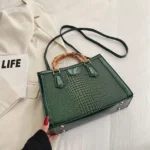 High Quality Leather Shoulder Bag For Women Luxury Alligator Handbag Designer Women Bag Retro Bamboo Handle Tote Bag Female - imagine 10