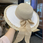 Straw Bag and Hat Set for Women, Beach Vacation, Versatile Sun Protection Wide Brim Hat, Commute Travel Large Capacity Tote Bag - imagine 13