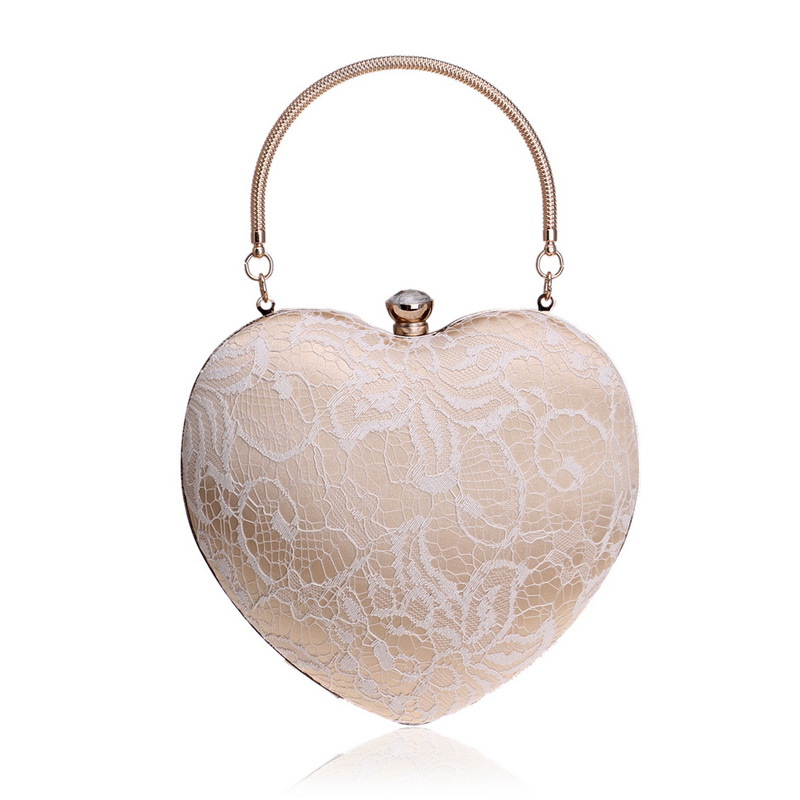 556935067 New Lace Evening Bag Ladies Fashion Banquet Dress Clutch Heart Shape Evening Bag - imagine 1