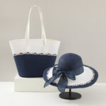 Straw Bag and Hat Set for Women, Beach Vacation, Versatile Sun Protection Wide Brim Hat, Commute Travel Large Capacity Tote Bag - imagine 23