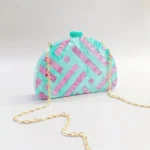 Half Room Geometric Pearl Acrylic Box Clutch Striped Luxury Designer Purse And Handbag Lady Casual Shoulder Evening Party Bags - imagine 8