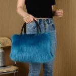 Winter Bright Color Women's Faux Fur Boston Handbag Fashion Fluffy Plush Spliced Pu Leather Tote Bag High Quality Bolsa Feminina - imagine 8