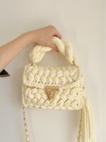 Hand woven bag crochet bag shoulder bag women's Fried Dough Twists portable tassel bag - imagine 8