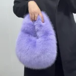 Fashion Soft Plush Half Moon Bags for Women Designer Fluffy Faux Fur Lady Handbags Luxury Small Tote Female Winter Purses - imagine 3