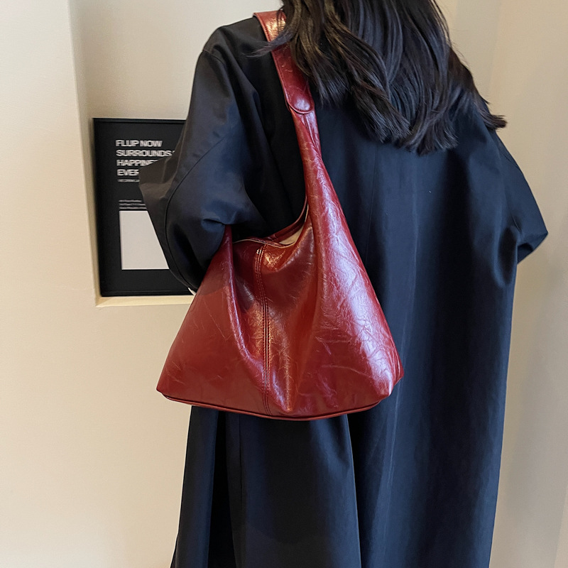 556937196 Soft PU Leather Quality Underarm Bag Vintage Wine Red Ladies Shoulder Bag Commuter Large Handbag Bolso Mujer Women's Tote Bag - imagine 1