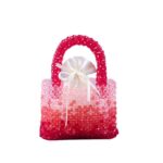 Handmade beaded woven crystal bead handbag gradient red small square bag fashionable and versatile women handbag - imagine 6