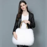 Real Mongolian Fur Bags Australian Beach Wool Fur Shoulder Bag Ladies Tibet Lamb Fur Wrist Bag Large Capacity - imagine 4