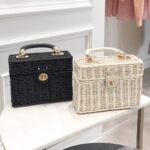 New rattan black straw Shoulder Bag Women hand-woven Messenger Bag Summer Beach Square box Straw Handbag For lady Bolsa Feminina - imagine 2