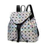 Women Backpack Luminous Geometric Plaid Sequin Female Backpacks For Teenage Girls Bagpack Drawstring Bag Holographic Backpack - imagine 15