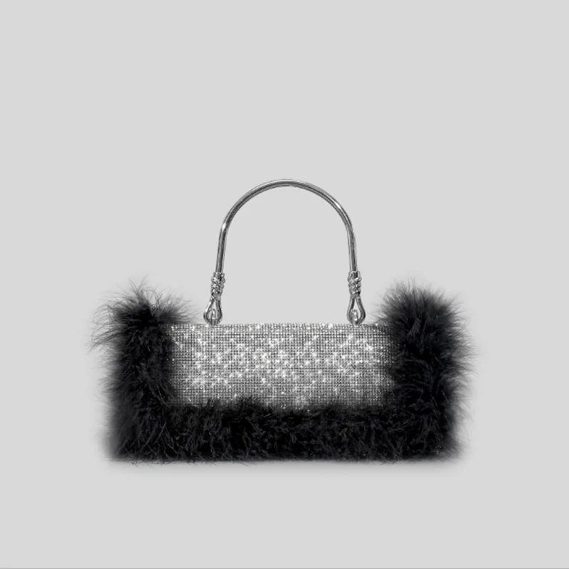 556934243 New Mink Fur Diamond Dinner Clutch Bag Full Stones Fur Shoulder Bags Autumn and Winter New Purses Crossbody Bag - imagine 1