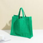New Woven Bag Hollow Waffle Handmade Bag Candy Color Large Capacity All-Match Handbag for Women - imagine 4