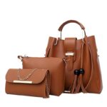 Laamei 3Pcs/Sets Women Handbags Leather Shoulder Bags Female Casual Tote Bag Tassel Bucket Purses Handbags Sac Femme - imagine 3