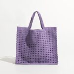 New Woven Bag Hollow Waffle Handmade Bag Candy Color Large Capacity All-Match Handbag for Women - imagine 10