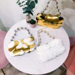 Pearl beaded disc bag platinum sequin handmade beaded handbag for women - imagine 6