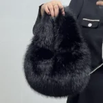 Fashion Soft Plush Half Moon Bags for Women Designer Fluffy Faux Fur Lady Handbags Luxury Small Tote Female Winter Purses - imagine 15