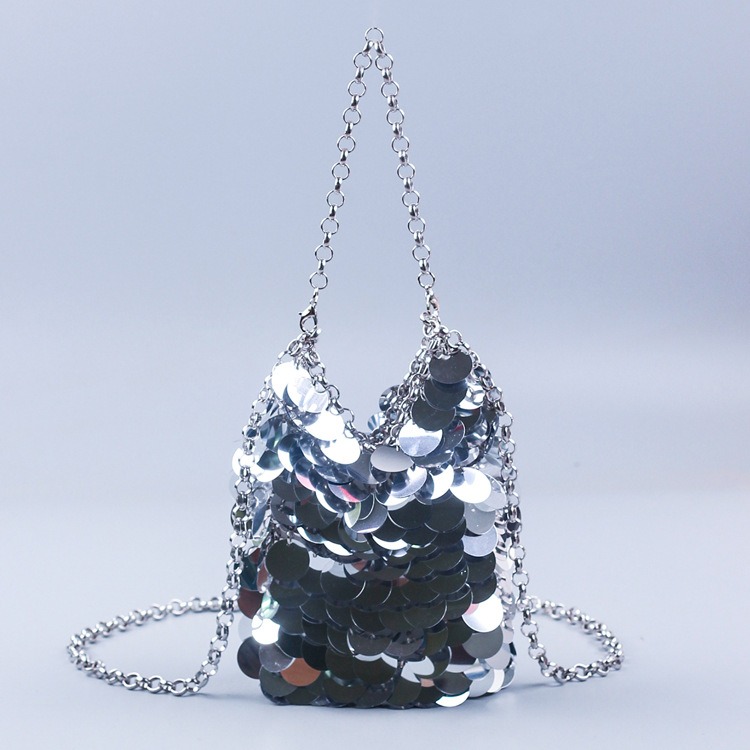 556936933 Metal fish scale sequin bag hand woven banquet sequin mobile phone bag crossbody bag for women - imagine 1