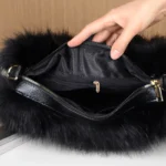Winter Bright Color Women's Faux Fur Boston Handbag Fashion Fluffy Plush Spliced Pu Leather Tote Bag High Quality Bolsa Feminina - imagine 3