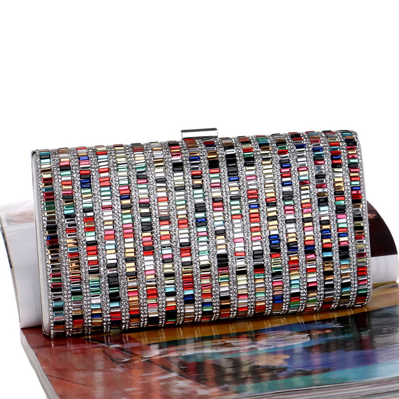 556934847 New Style Dinner Dress Evening Dress Bag Ladies Hand Colorful Diamonds Small Square Bag - imagine 1