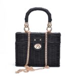 New rattan black straw Shoulder Bag Women hand-woven Messenger Bag Summer Beach Square box Straw Handbag For lady Bolsa Feminina