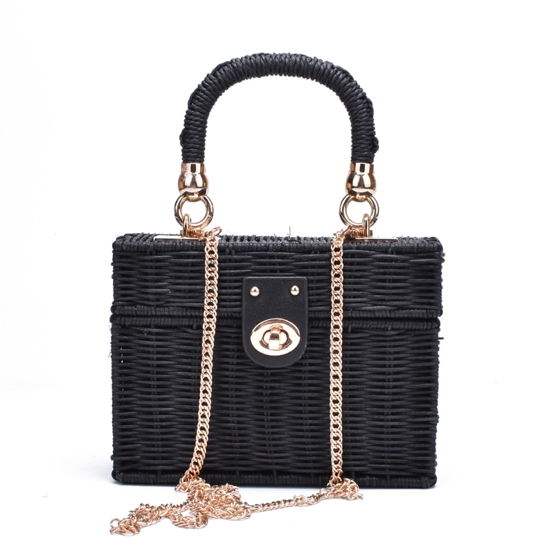556934908 New rattan black straw Shoulder Bag Women hand-woven Messenger Bag Summer Beach Square box Straw Handbag For lady Bolsa Feminina - imagine 1