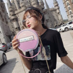 Round Letter Printed Perfume Bottle Pu Leather Casual Handbag Chain Purse Shoulder Bag - imagine 5