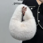 Fashion Soft Plush Half Moon Bags for Women Designer Fluffy Faux Fur Lady Handbags Luxury Small Tote Female Winter Purses - imagine 13