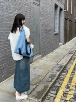 Ins Unisex Portable Tote Bag Adult Denim Cloth Bag Niche Design New Fashion Large Capacity Commuting Shoulder Bag - imagine 5