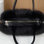 Winter Bright Color Women's Faux Fur Boston Handbag Fashion Fluffy Plush Spliced Pu Leather Tote Bag High Quality Bolsa Feminina - imagine 2