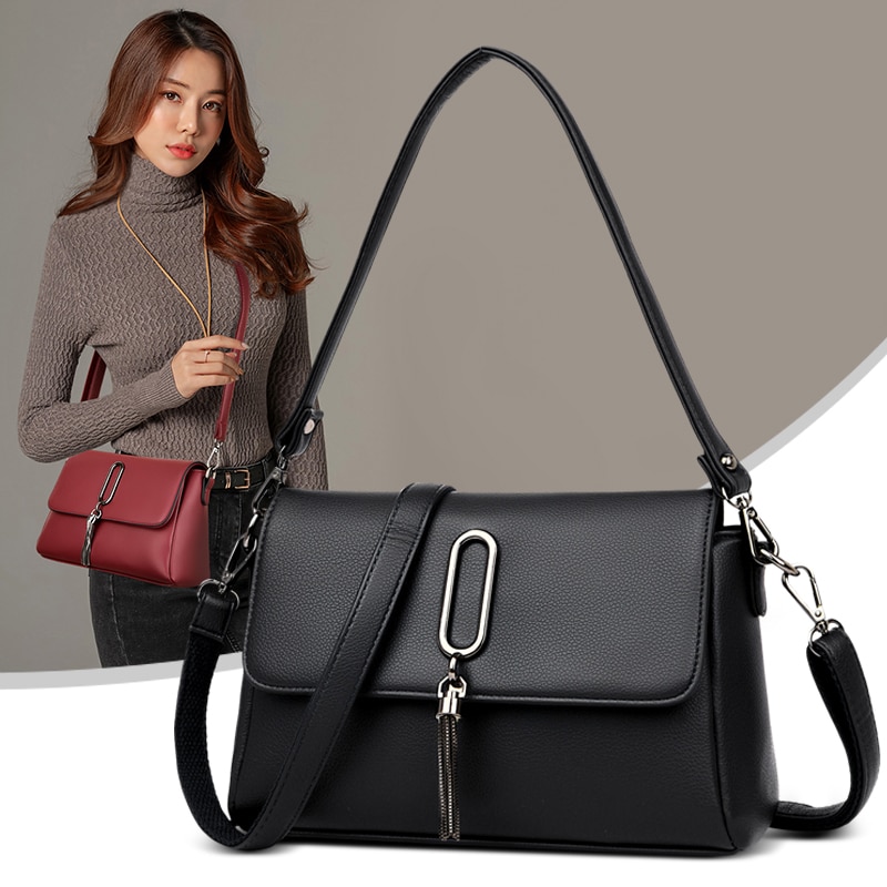 556936339 Luxury Women Messenger Bag Leather Shoulder Bags Shopper Casual Top-handle Ladies Handbag Travel Tote Crossbody Bag - imagine 1