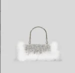 New Mink Fur Diamond Dinner Clutch Bag Full Stones Fur Shoulder Bags Autumn and Winter New Purses Crossbody Bag - imagine 2