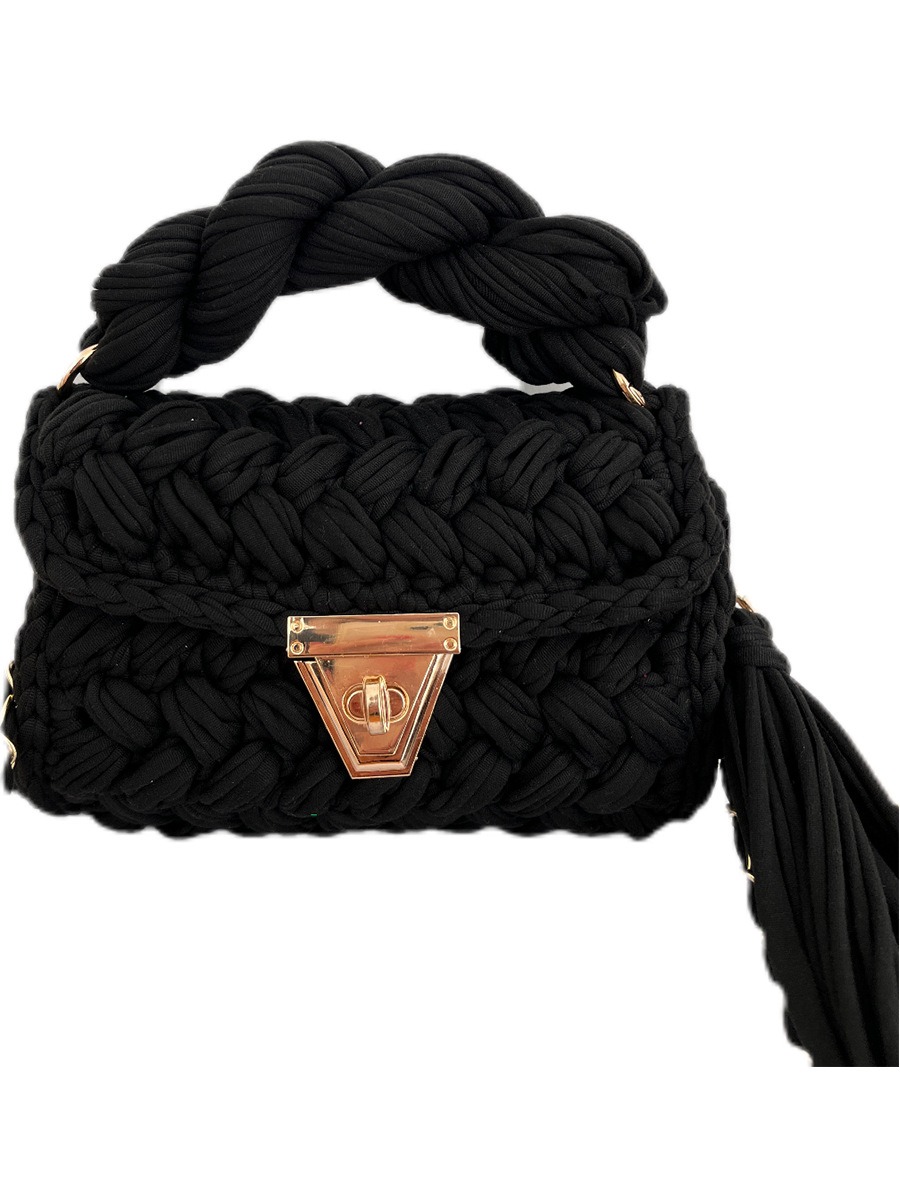 556935048 Hand woven bag crochet bag shoulder bag women's Fried Dough Twists portable tassel bag - imagine 1