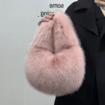 Fashion Soft Plush Half Moon Bags for Women Designer Fluffy Faux Fur Lady Handbags Luxury Small Tote Female Winter Purses - imagine 9