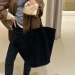 Faux Suede Frosted Tote Bags For Women Luxury Designer Handbags And Purses 2023 New In Vintage Large Capacity Shoulder Bucket - imagine 4