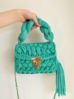 Hand woven bag crochet bag shoulder bag women's Fried Dough Twists portable tassel bag - imagine 5