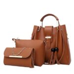Laamei 3Pcs/Sets Women Handbags Leather Shoulder Bags Female Casual Tote Bag Tassel Bucket Purses Handbags Sac Femme - imagine 12