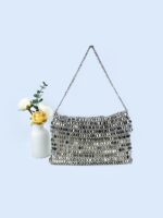 Retro metal sequin silver bag women's bag hand woven high-end feel handbag shoulder and armpit bag - imagine 2